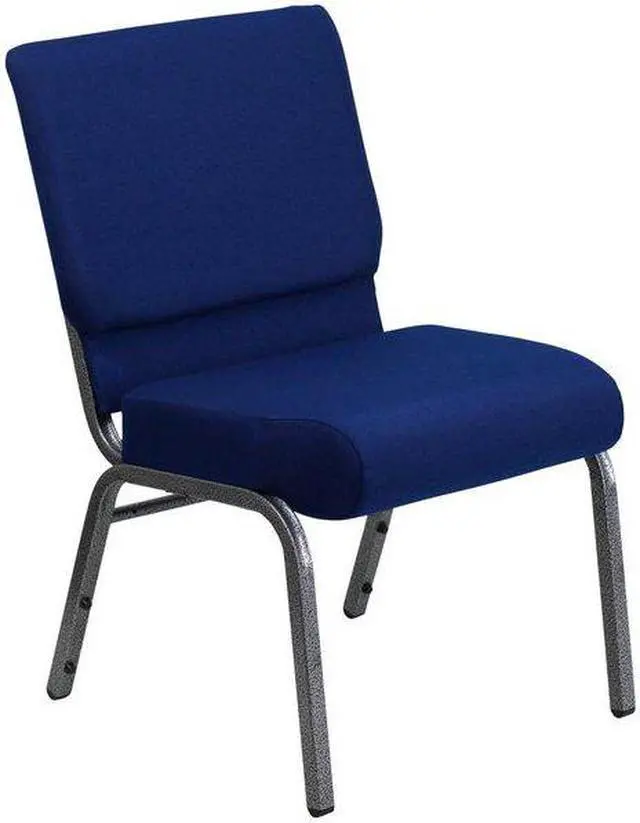 Alt view image 10 of 17 - 4 Pack HERCULES Series 21''W Stacking Church Chair in Navy Blue Fabric - Silver Vein Frame