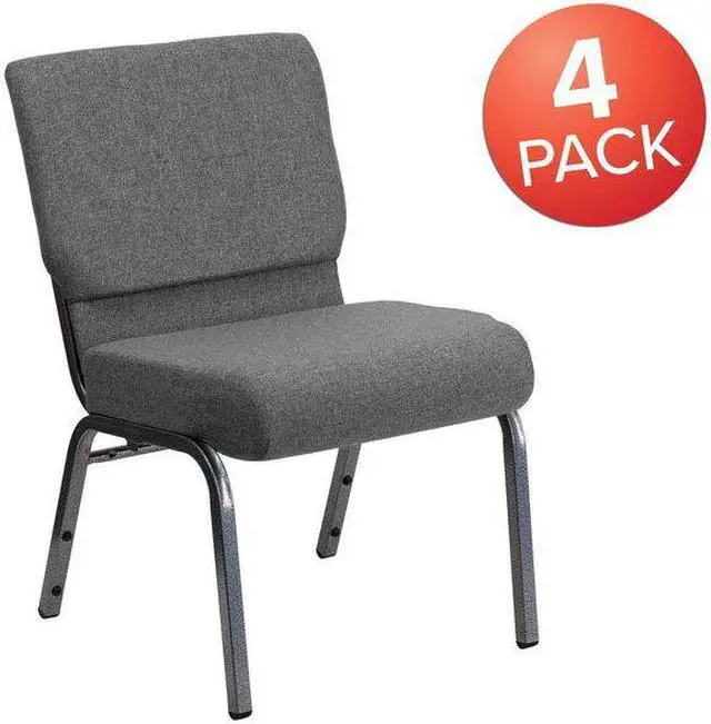 Alt view image 6 of 17 - 4 Pack HERCULES Series 21''W Stacking Church Chair in Gray Fabric - Silver Vein Frame