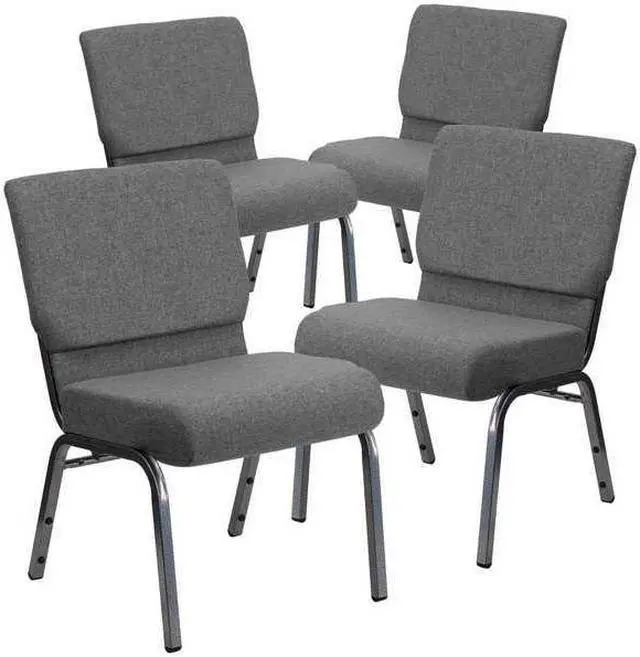Alt view image 9 of 17 - 4 Pack HERCULES Series 21''W Stacking Church Chair in Gray Fabric - Silver Vein Frame