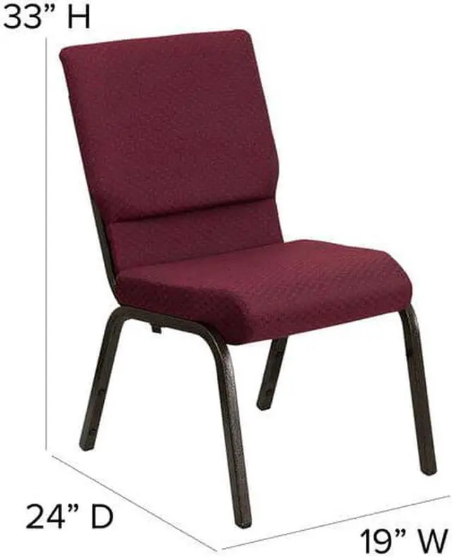 Alt view image 5 of 17 - 4 Pack HERCULES Series 18.5''W Stacking Church Chair in Burgundy Patterned Fabric - Gold Vein Frame
