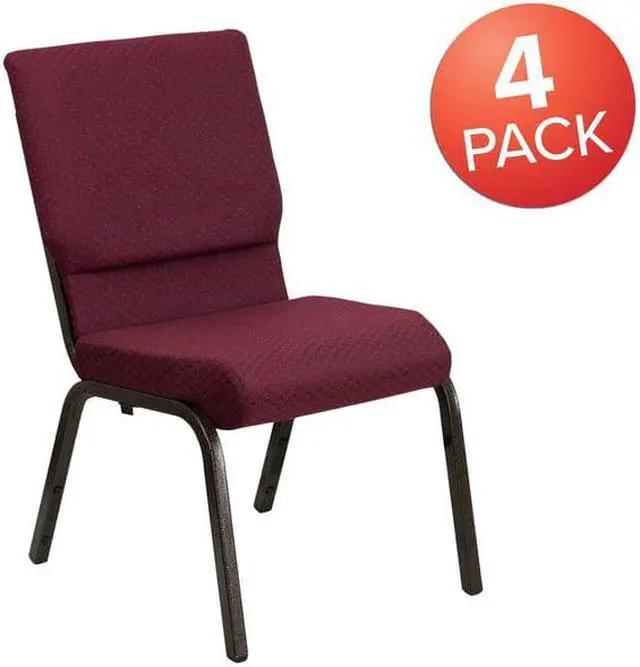 Alt view image 6 of 17 - 4 Pack HERCULES Series 18.5''W Stacking Church Chair in Burgundy Patterned Fabric - Gold Vein Frame