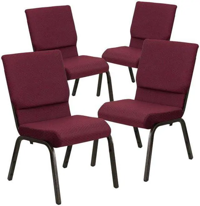 Alt view image 9 of 17 - 4 Pack HERCULES Series 18.5''W Stacking Church Chair in Burgundy Patterned Fabric - Gold Vein Frame
