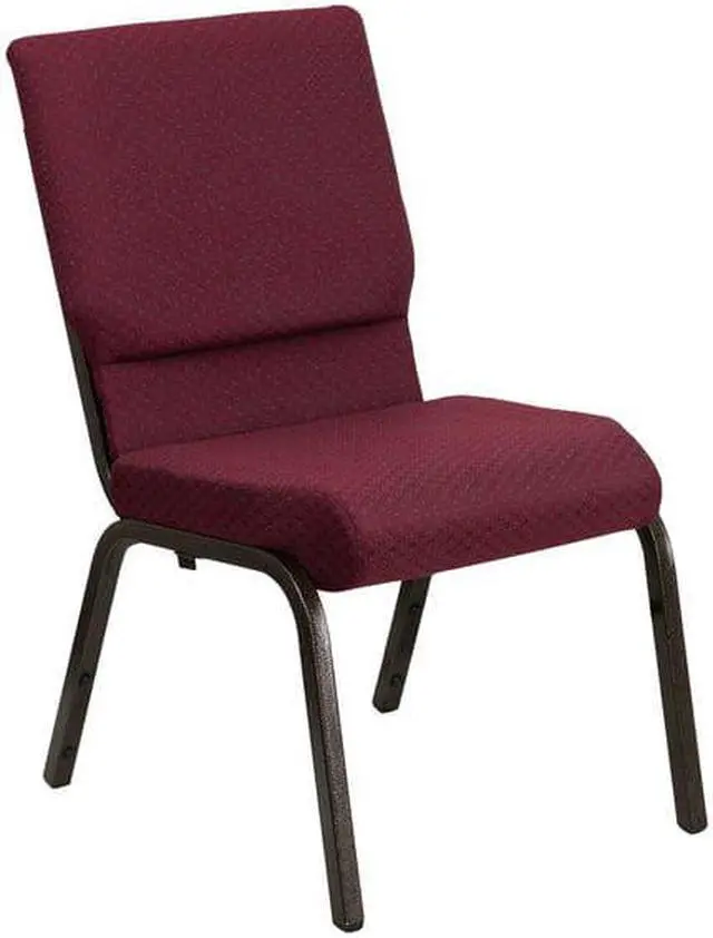 Alt view image 10 of 17 - 4 Pack HERCULES Series 18.5''W Stacking Church Chair in Burgundy Patterned Fabric - Gold Vein Frame