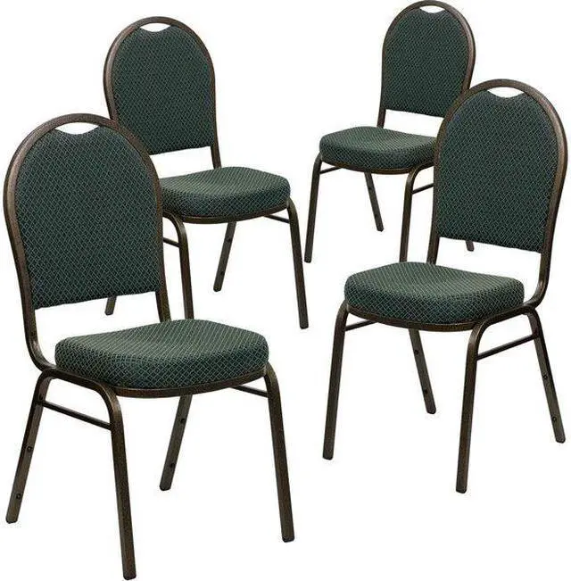 Alt view image 5 of 10 - 4 Pack HERCULES Series Dome Back Stacking Banquet Chair in Green Patterned Fabric - Gold Vein Frame