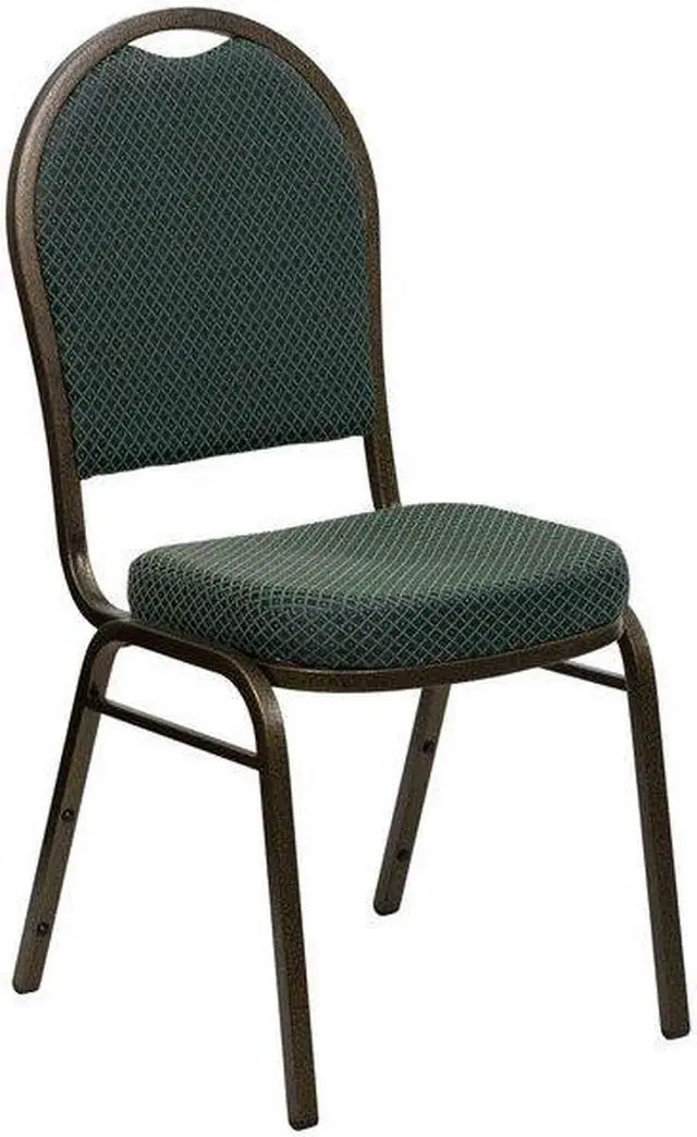Alt view image 7 of 10 - 4 Pack HERCULES Series Dome Back Stacking Banquet Chair in Green Patterned Fabric - Gold Vein Frame