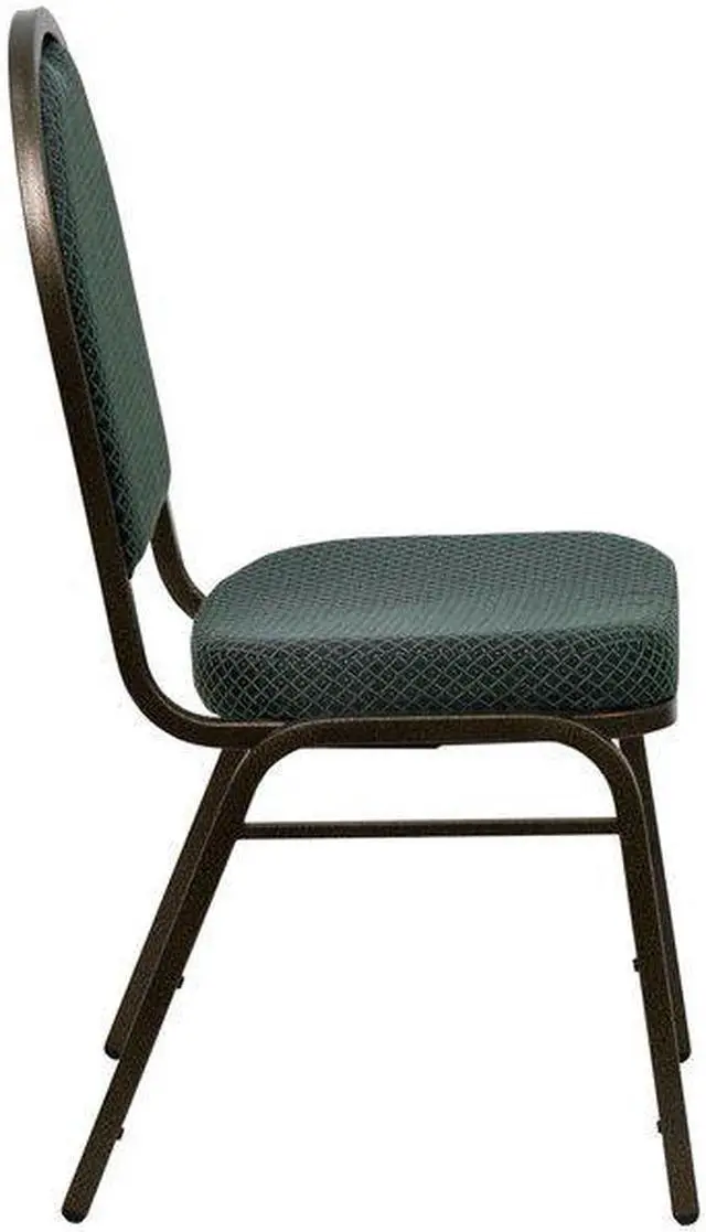 Alt view image 8 of 10 - 4 Pack HERCULES Series Dome Back Stacking Banquet Chair in Green Patterned Fabric - Gold Vein Frame