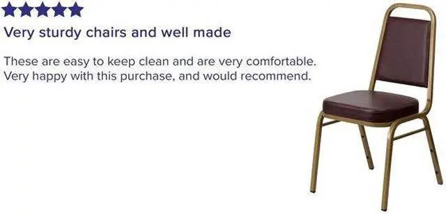 Alt view image 6 of 7 - 4 Pack HERCULES Series Trapezoidal Back Stacking Banquet Chair in Brown Vinyl - Gold Frame