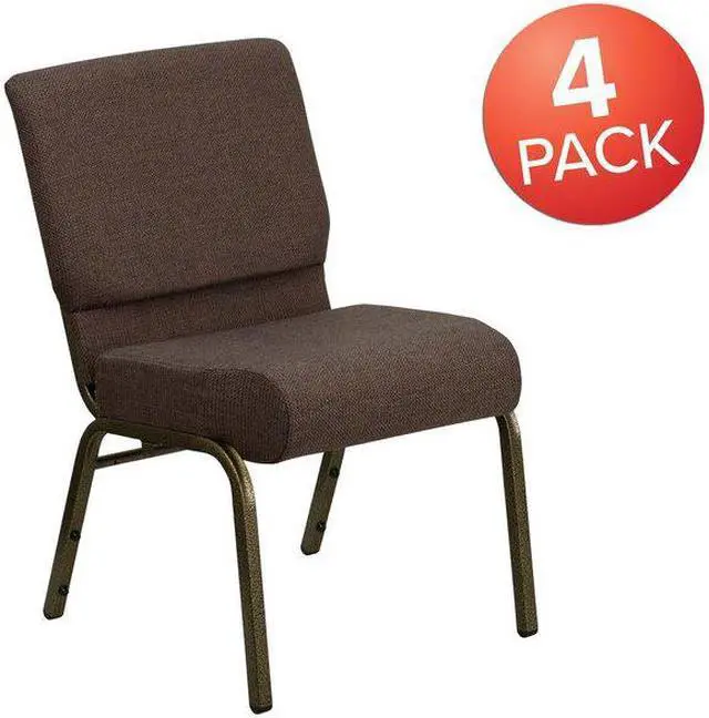 Alt view image 6 of 17 - 4 Pack HERCULES Series 21''W Stacking Church Chair in Brown Fabric - Gold Vein Frame