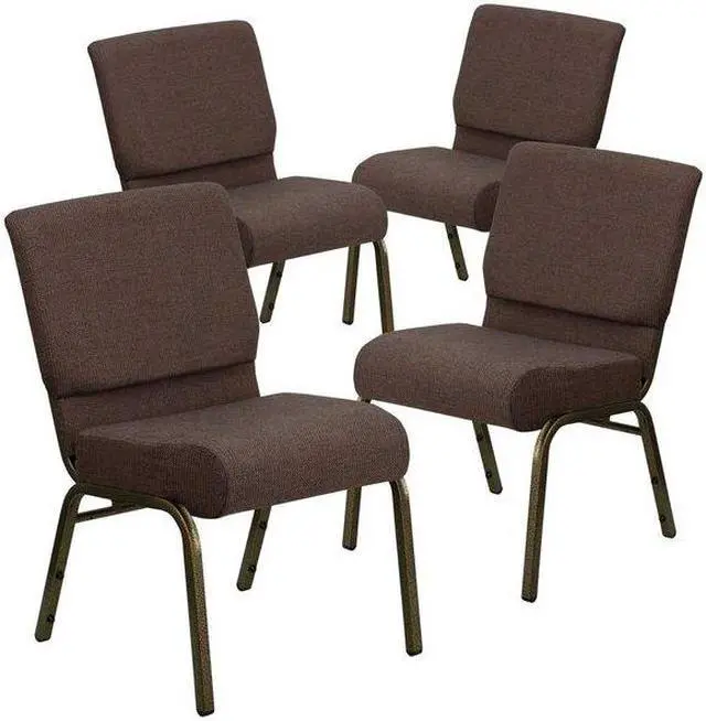 Alt view image 9 of 17 - 4 Pack HERCULES Series 21''W Stacking Church Chair in Brown Fabric - Gold Vein Frame
