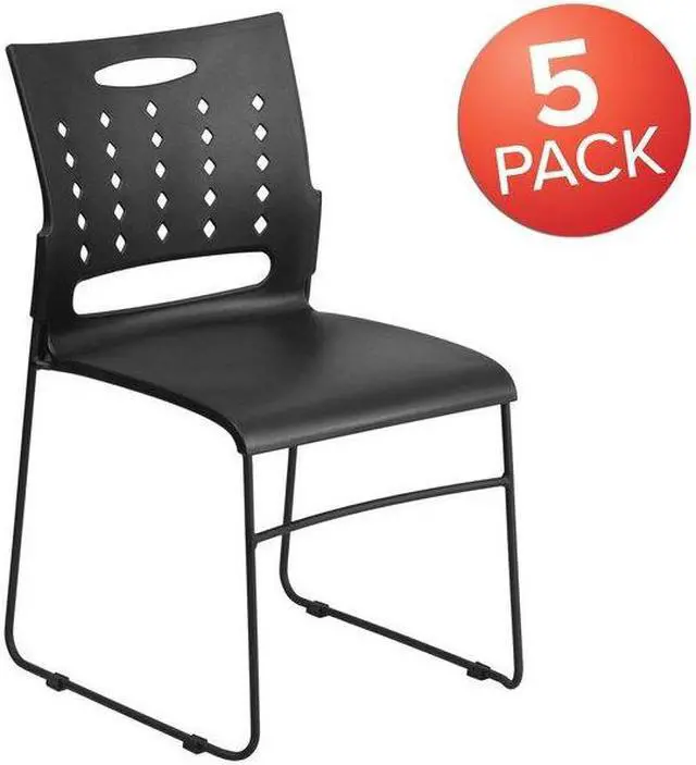 Alt view image 6 of 17 - 5 Pack HERCULES Series 881 lb. Capacity Black Sled Base Stack Chair with Air-Vent Back