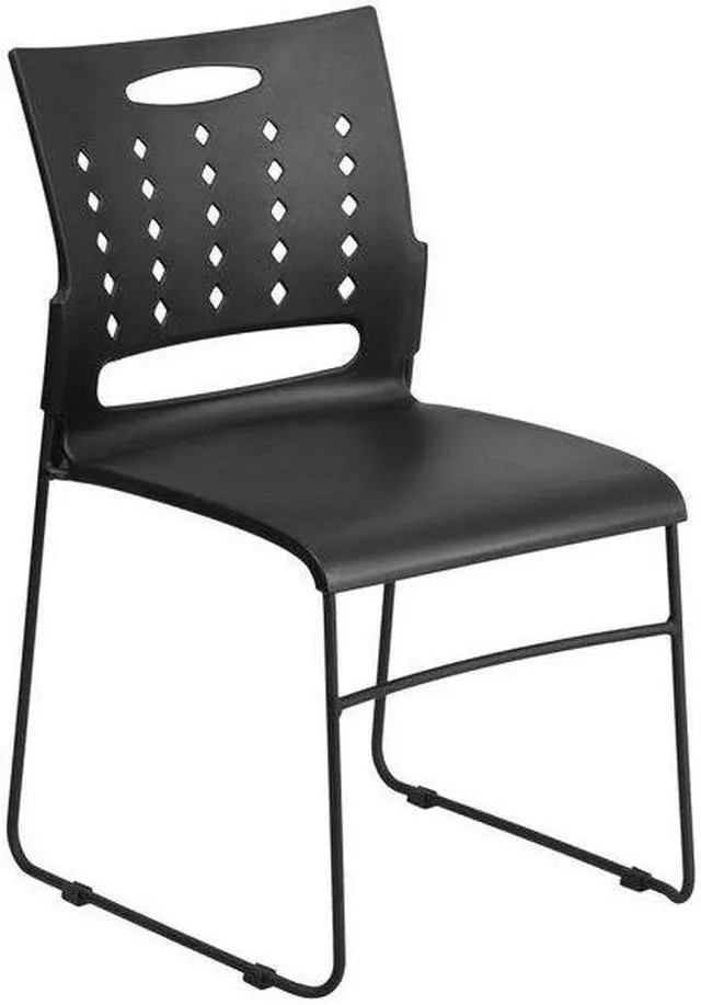 Alt view image 10 of 17 - 5 Pack HERCULES Series 881 lb. Capacity Black Sled Base Stack Chair with Air-Vent Back