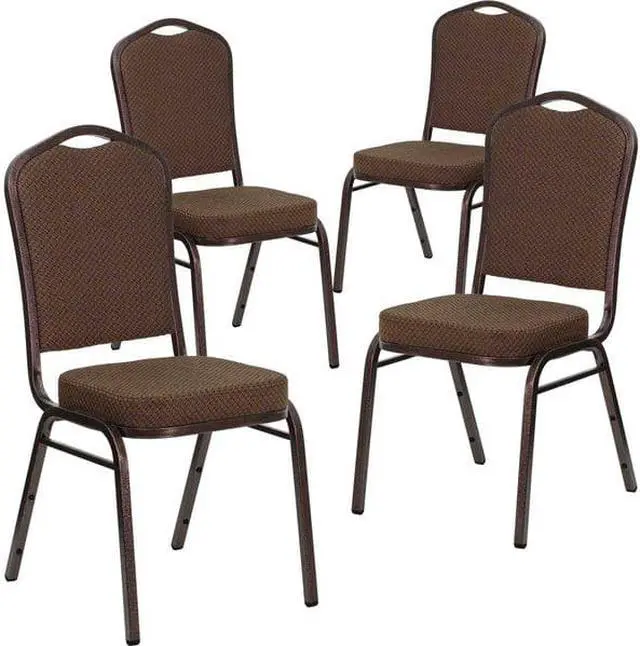 Alt view image 5 of 10 - 4 Pack HERCULES Series Crown Back Stacking Banquet Chair in Burgundy Fabric - Gold Frame