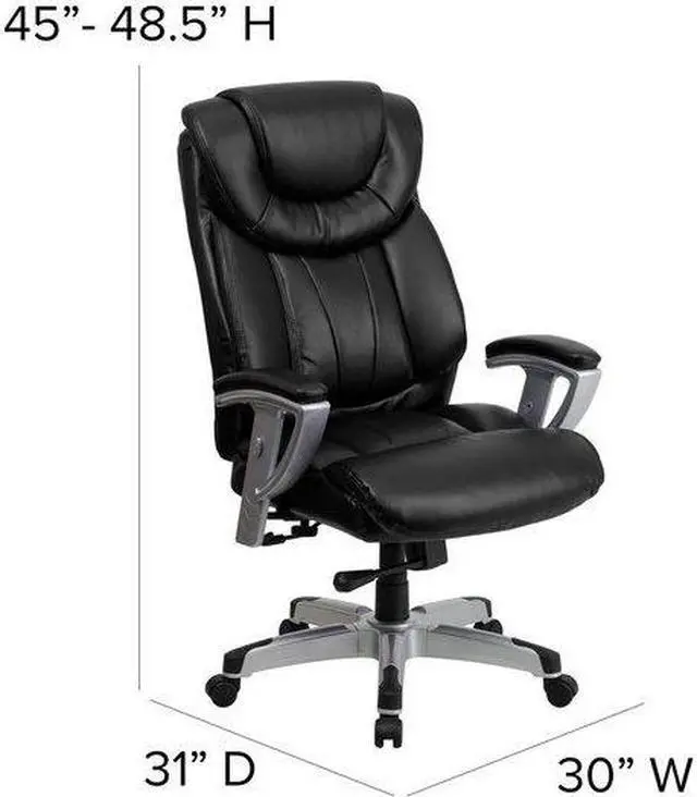 Alt view image 16 of 20 - HERCULES Series Big & Tall 400 lb. Rated Black LeatherSoft Executive Ergonomic Office Chair with Silver Adjustable Arms