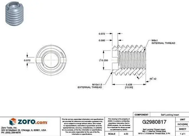 Alt view image 3 of 3 - E-Z LOK 450-6 Threaded Insert,M6x1mm,PK10