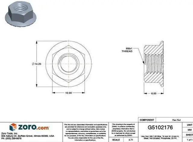 Alt view image 3 of 3 - ZORO SELECT 5910PK M6-1.00 Black Phosphate Finish Steel Hex Nuts, 25 pk.