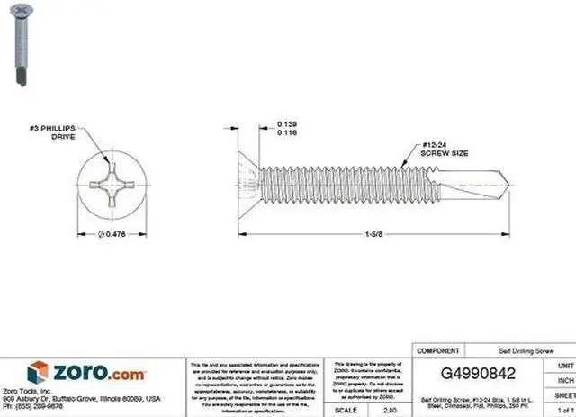 Alt view image 3 of 3 - TEKS 1552500 Self-Drilling Screw, #12 x 1-5/8 in, Climaseal Steel Flat Head