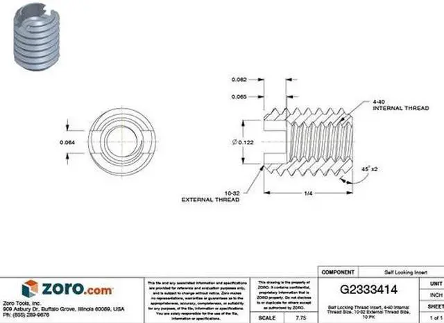 Alt view image 3 of 3 - E-Z LOK 303-004 Thread Insert,SS,4-40,1/4 L,Pk10