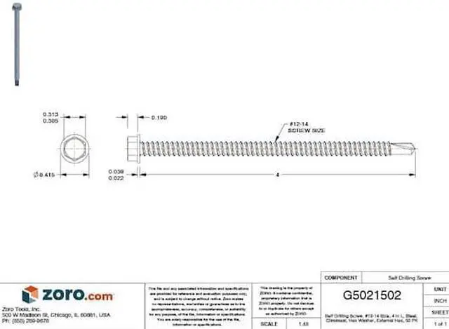 Alt view image 3 of 3 - TEKS 1146000 Self-Drilling Screw, #12 x 4 in, Climaseal Steel Flange Hex Head