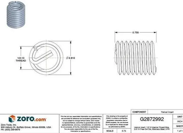 Alt view image 7 of 8 - Helicoil 1/2-13 Insert Pack R1185-8 Unit: EACH