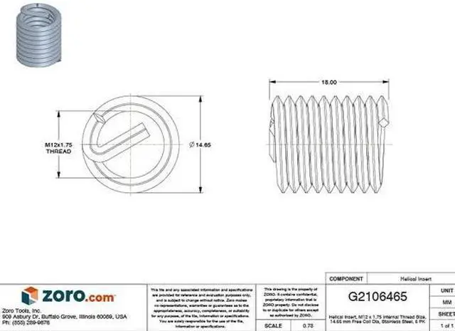 Alt view image 3 of 3 - HELI-COIL R1084-12 Helical Insert,304SS,M12x1.75,PK6