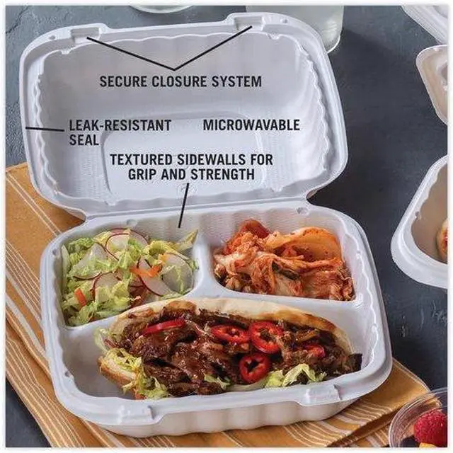 Alt view image 11 of 11 - Pactiv PACYCN80803 Earthchoice Smartlock Hinged Lid Containers, White, 22 Oz, 200/Carton