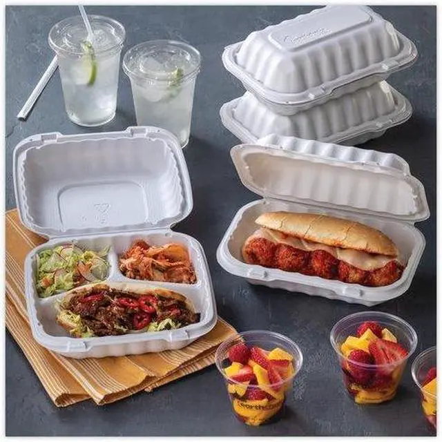 Alt view image 10 of 11 - Pactiv PACYCN80803 Earthchoice Smartlock Hinged Lid Containers, White, 22 Oz, 200/Carton