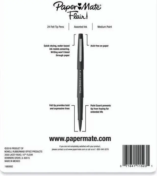 Alt view image 13 of 13 - Paper Mate 1978998 Point Guard Flair Bullet Point Stick Pen, Assorted Colors, .7Mm, 24/Set