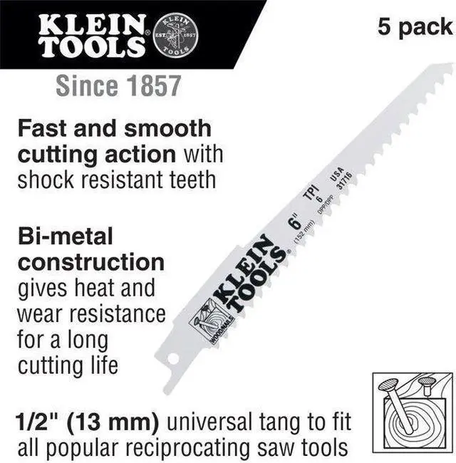 Alt view image 2 of 2 - KLEIN TOOLS 31716 6 TPI Bi-metal Reciprocating Saw Blade, 5 PK