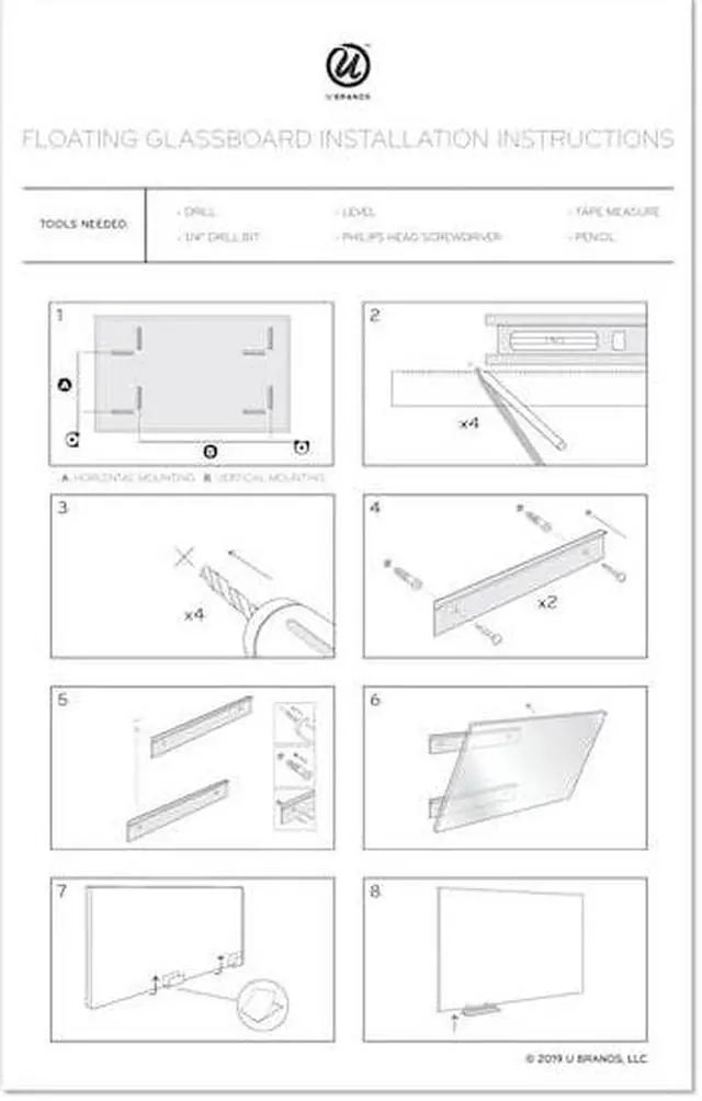Alt view image 17 of 17 - Floating Glass Ghost Grid Dry Erase Board, 48 x 36 Inches, White Frosted Surface, Frameless UBR2799U0001