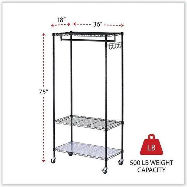 Alt view image 14 of 19 - Alera WIRE SHELVING GARMENT RACK, 30 GARMENTS, 36W X 18D X 75H, BLACK ALEGR363618BL
