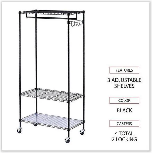Alt view image 15 of 19 - Alera WIRE SHELVING GARMENT RACK, 30 GARMENTS, 36W X 18D X 75H, BLACK ALEGR363618BL
