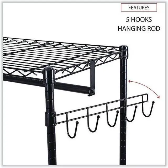 Alt view image 16 of 19 - Alera WIRE SHELVING GARMENT RACK, 30 GARMENTS, 36W X 18D X 75H, BLACK ALEGR363618BL