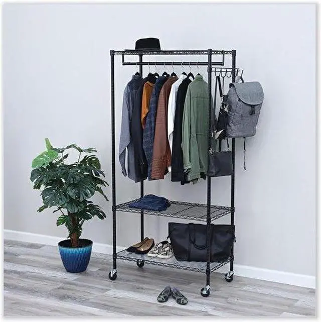 Alt view image 17 of 19 - Alera WIRE SHELVING GARMENT RACK, 30 GARMENTS, 36W X 18D X 75H, BLACK ALEGR363618BL