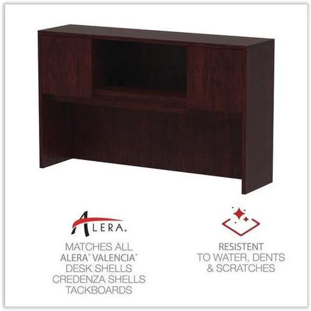 Alt view image 13 of 16 - Alera Valencia Series Hutch with Doors, 58 7/8w x 15d x 35 1/2h, Mahogany