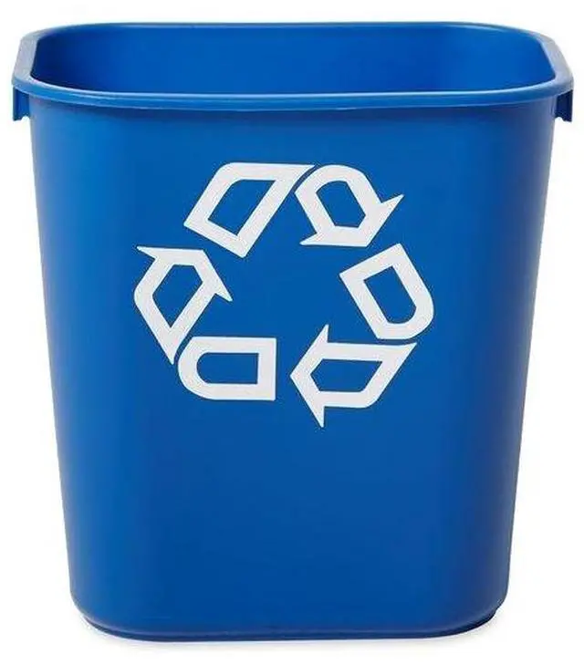 Alt view image 11 of 13 - Small Deskside Recycling Container, Rectangular, Plastic, 13.625Qt, Bl