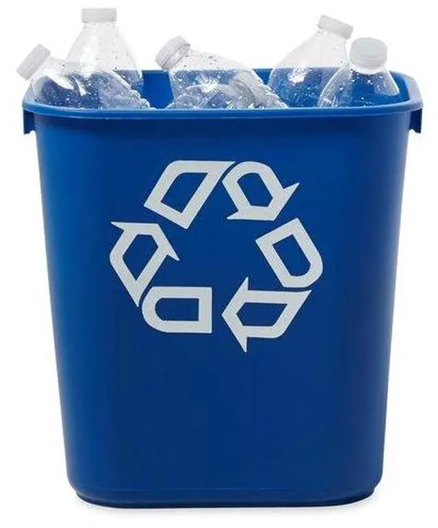 Alt view image 13 of 13 - Small Deskside Recycling Container, Rectangular, Plastic, 13.625Qt, Bl
