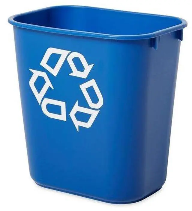 Alt view image 12 of 13 - Small Deskside Recycling Container, Rectangular, Plastic, 13.625Qt, Bl