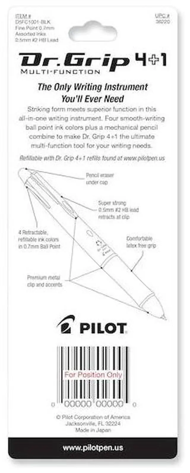 Alt view image 11 of 12 - Pilot Dr. Grip 4 + 1 Multi-Function Pen/Pencil 4 Assorted Inks Black Barrel