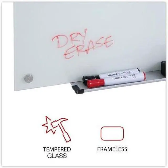 Alt view image 5 of 10 - Universal Frameless Glass Marker Board, 48" X 36", White UNV43233 Includes marker holder and mounting kit