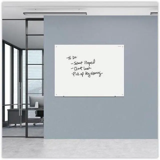 Alt view image 9 of 10 - Universal Frameless Glass Marker Board, 48" X 36", White UNV43233 Includes marker holder and mounting kit