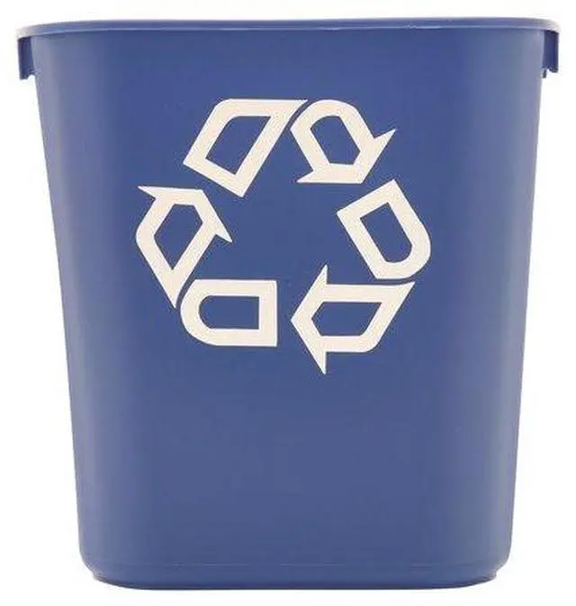 Alt view image 8 of 13 - Small Deskside Recycling Container, Rectangular, Plastic, 13.625Qt, Bl