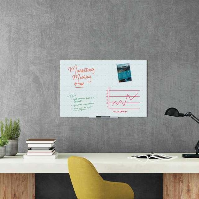 Alt view image 7 of 12 - Floating Glass Ghost Grid Dry Erase Board, 36 x 24 Inches, White Frosted Surface, Frameless UBR2798U0001