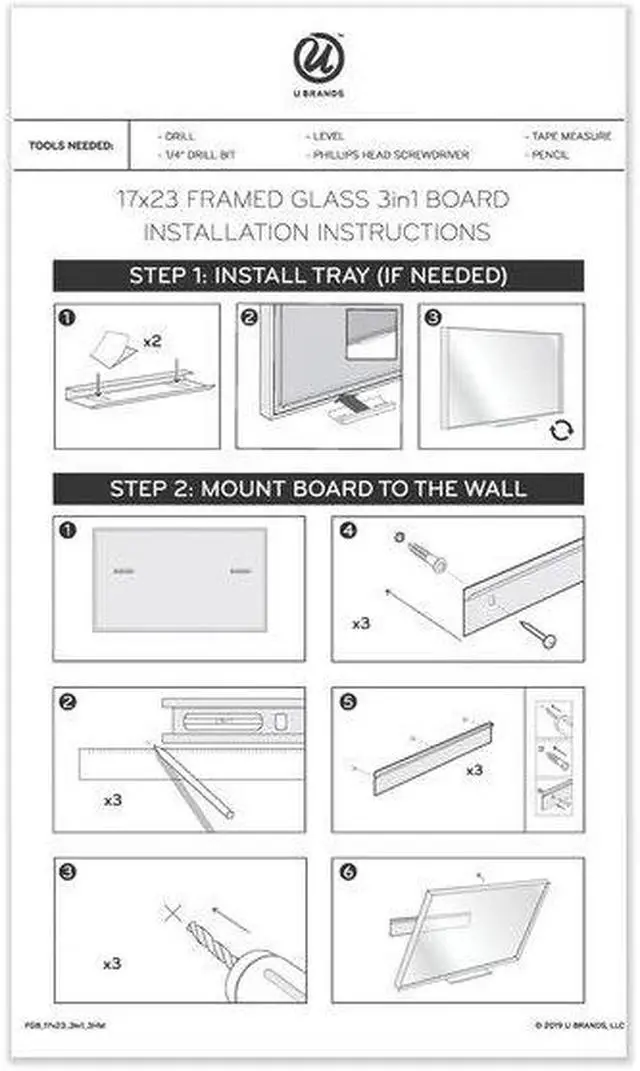 Alt view image 9 of 9 - U Brands Board,Glass,3n1,35x23,Wh 3197U0001