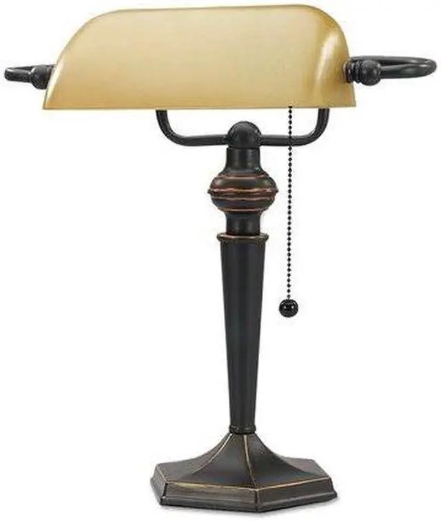 Alt view image 5 of 10 - TRAD BANKER'S LAMP, AMBER SHADE, ANTIQUE BRONZE BASE,16"H,