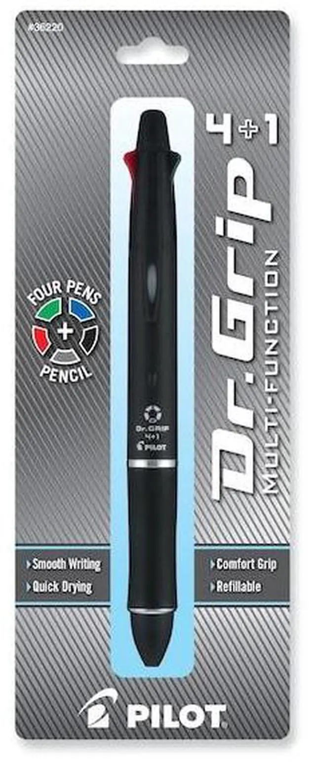 Alt view image 7 of 12 - Pilot Dr. Grip 4 + 1 Multi-Function Pen/Pencil 4 Assorted Inks Black Barrel