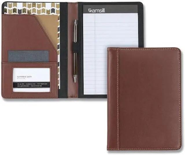Alt view image 19 of 20 - Samsill Contrast Stitch Leather Padfolio 6 1/4w x 8 3/4h Open Style Brown 71736