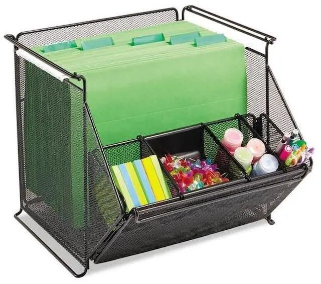 Alt view image 6 of 12 - Onyx Stackable Mesh Storage Bin, 4-Compartment, 14 X 15 1/2 X 11 3/4, Black