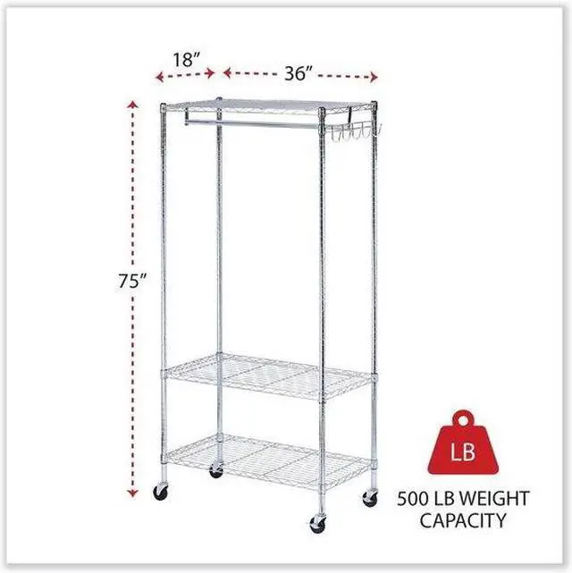 Alt view image 11 of 16 - Alera WIRE SHELVING GARMENT RACK, 30 GARMENTS, 36W X 18D X 75H, SILVER ALEGR363618SR