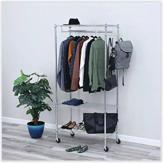 Alt view image 14 of 16 - Alera WIRE SHELVING GARMENT RACK, 30 GARMENTS, 36W X 18D X 75H, SILVER ALEGR363618SR