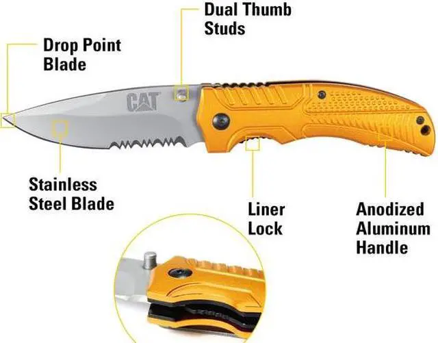 Alt view image 3 of 5 - CAT 980006 8 Inch Drop Point Serrated Folding Knife
